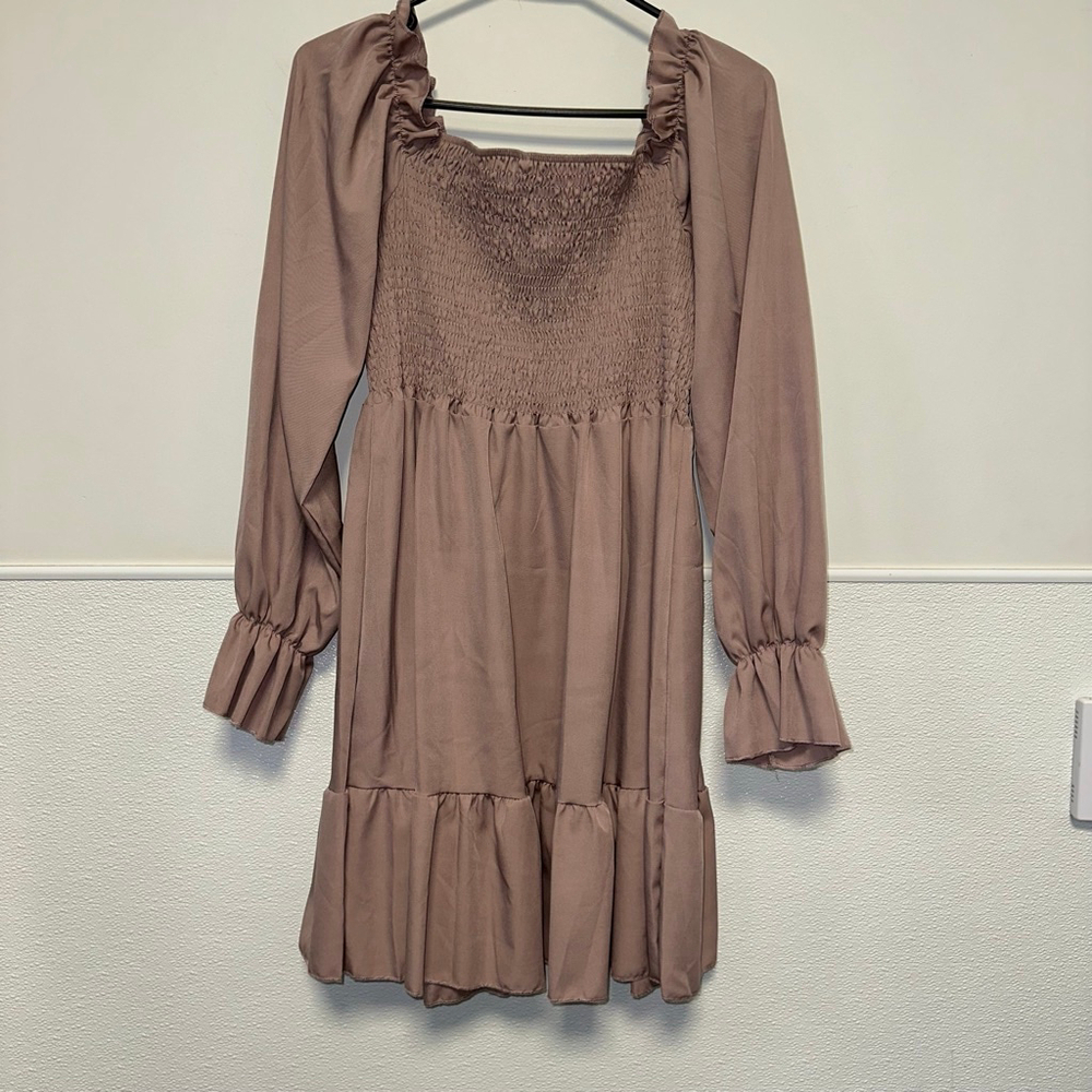 Women's Smocked Square Neck Dress Mauve Size Medium babydoll long sleeve Boho - Picture 4 of 14